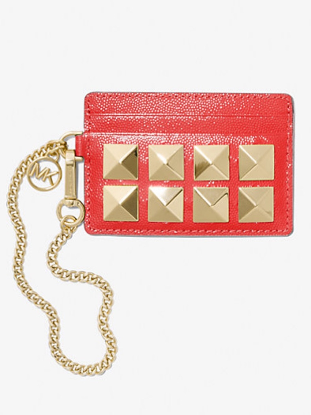 Michael Kors Studded Textured Leather Chain Card Case